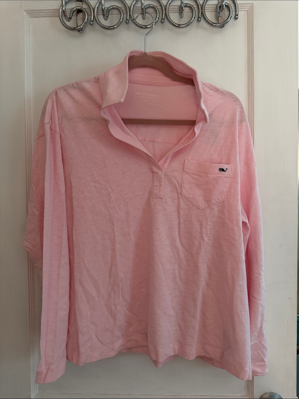 Vineyard Vines Pink Long-Sleeve Pocket Polo